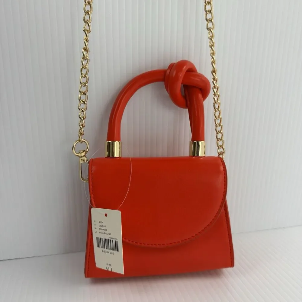 Anthropologie Mini Handbag Red Knot Handle Gold Chain Crossbody Purse NWT